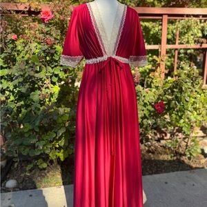 Vintage Deep Red Lace Trim Nightgown